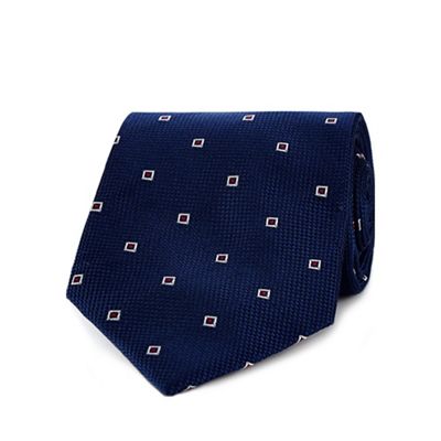 Navy textured square print tie